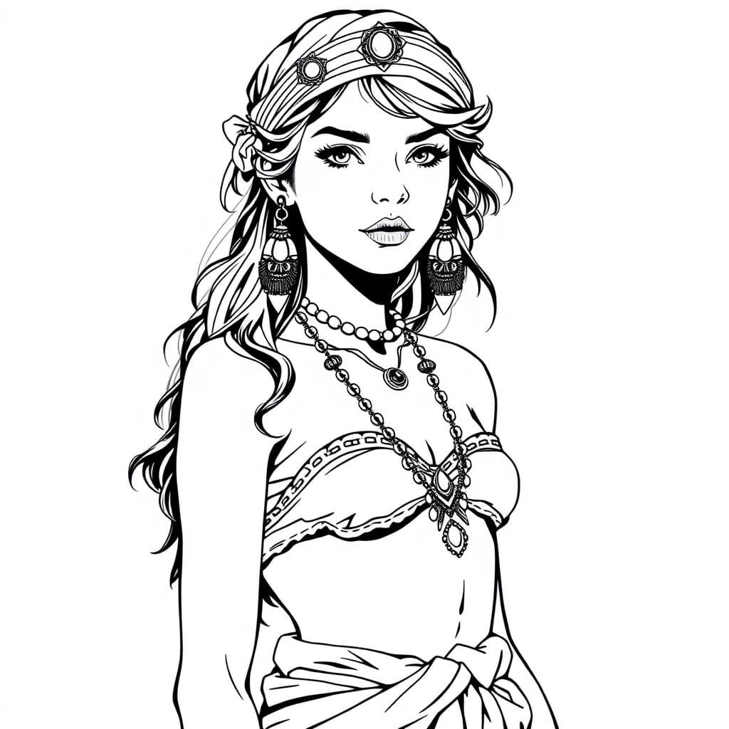 Gypsy Girl Portrait in Bold Black and White