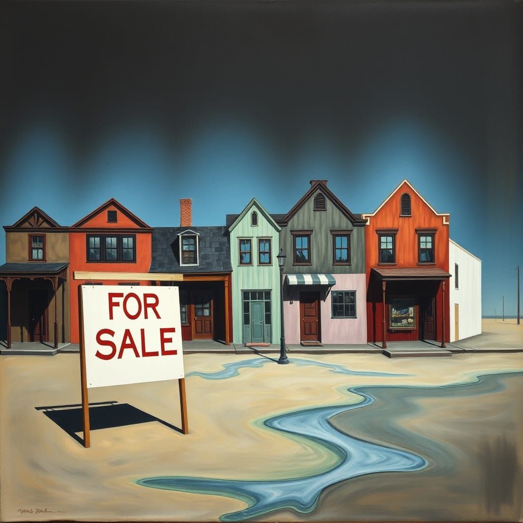 Surrealism Masterpiece: Wonky Buildings with Melting For Sal...