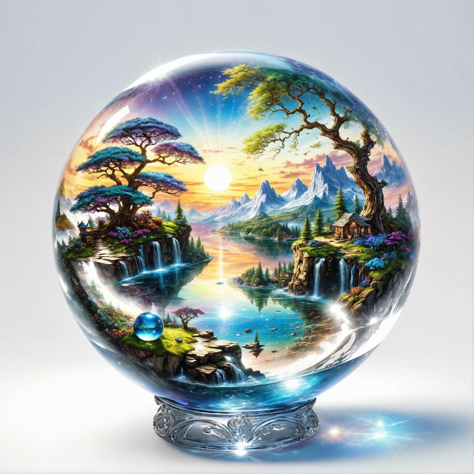 Fantasy Ecosystem Inside Crystal Ball, Photorealistic 3D Ren...