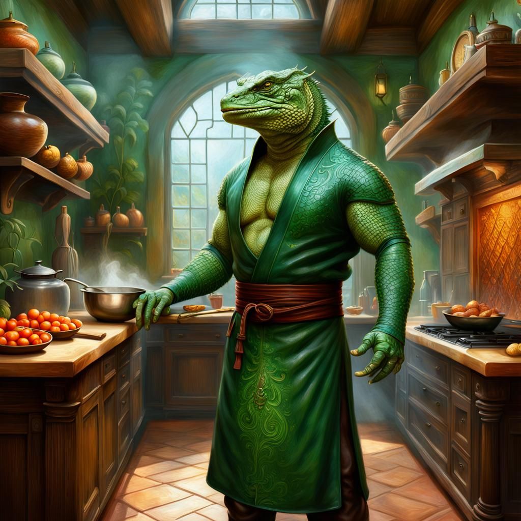 Lizardfolk Monk Chef in Ethereal Kitchen