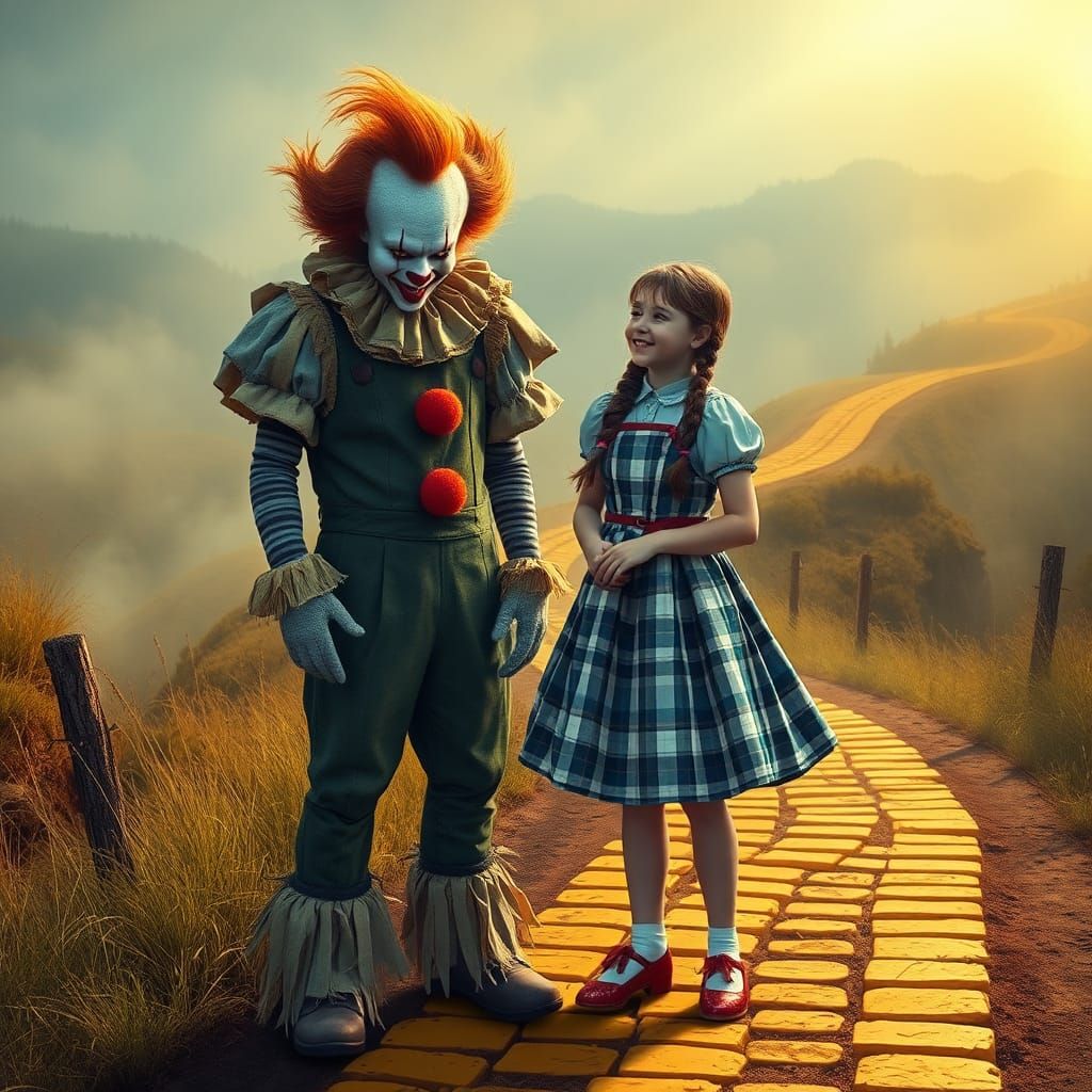 Pennywise Scarecrow and Dorothy on the Yellow Brick Road