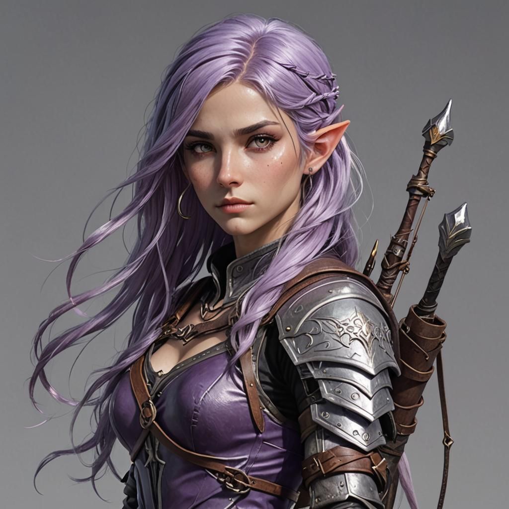 Female Elf Archer with Purple Hair