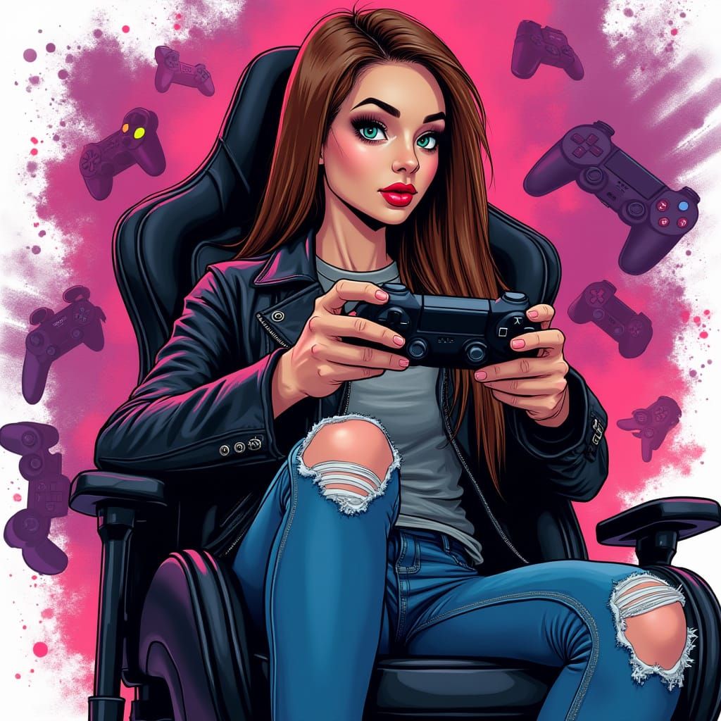 Gamer Girl in Comic Book Style