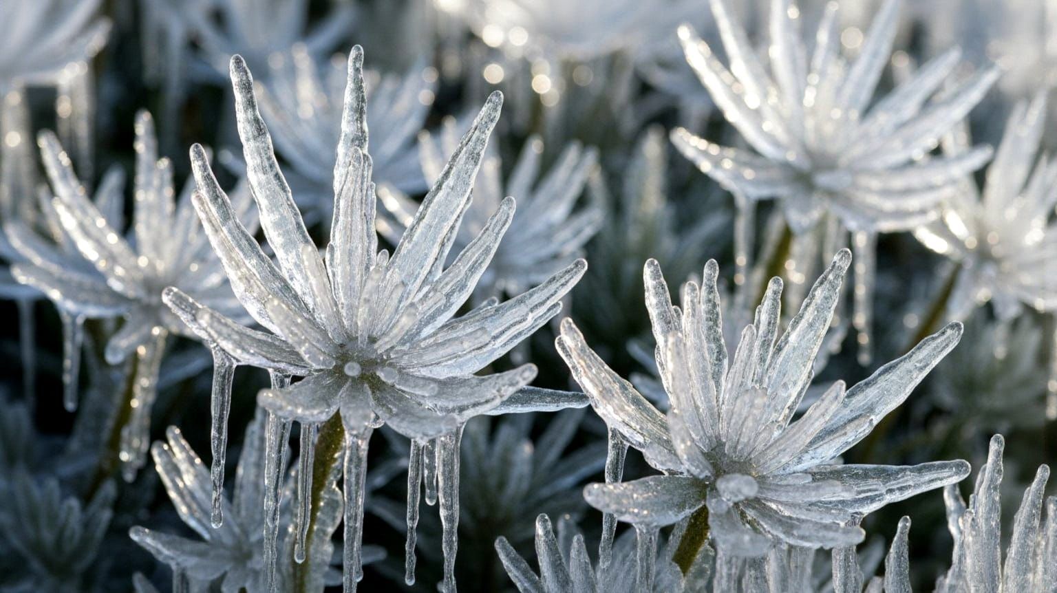Intricate Ice Sculpture Flower Field in Prehistoric Setting