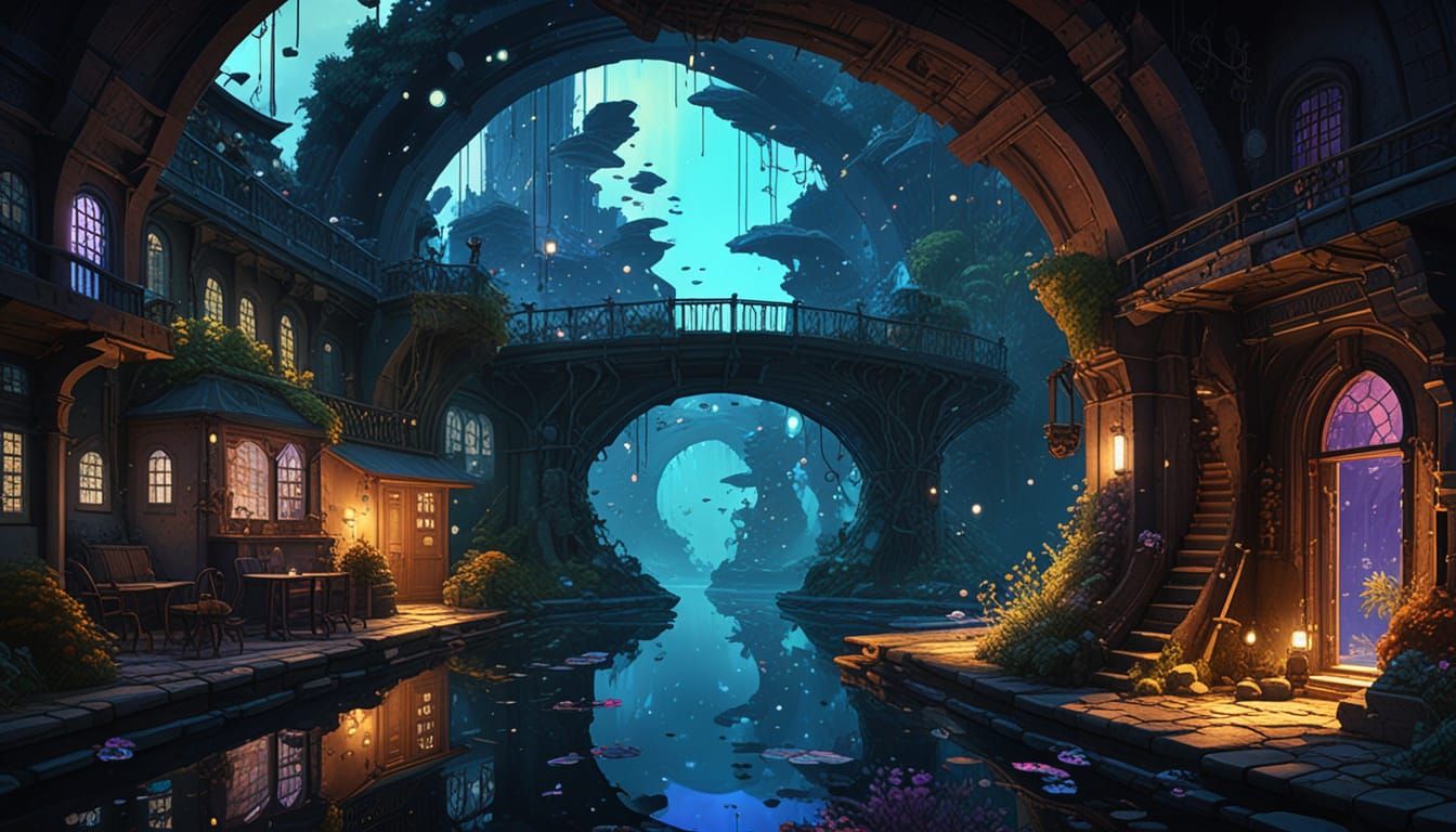 Bioluminescent Coral City Inside Crystal Geode