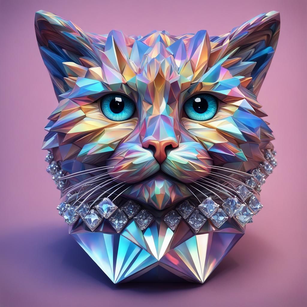 Diamond Cat Sculpture in Hyperrealistic 3D