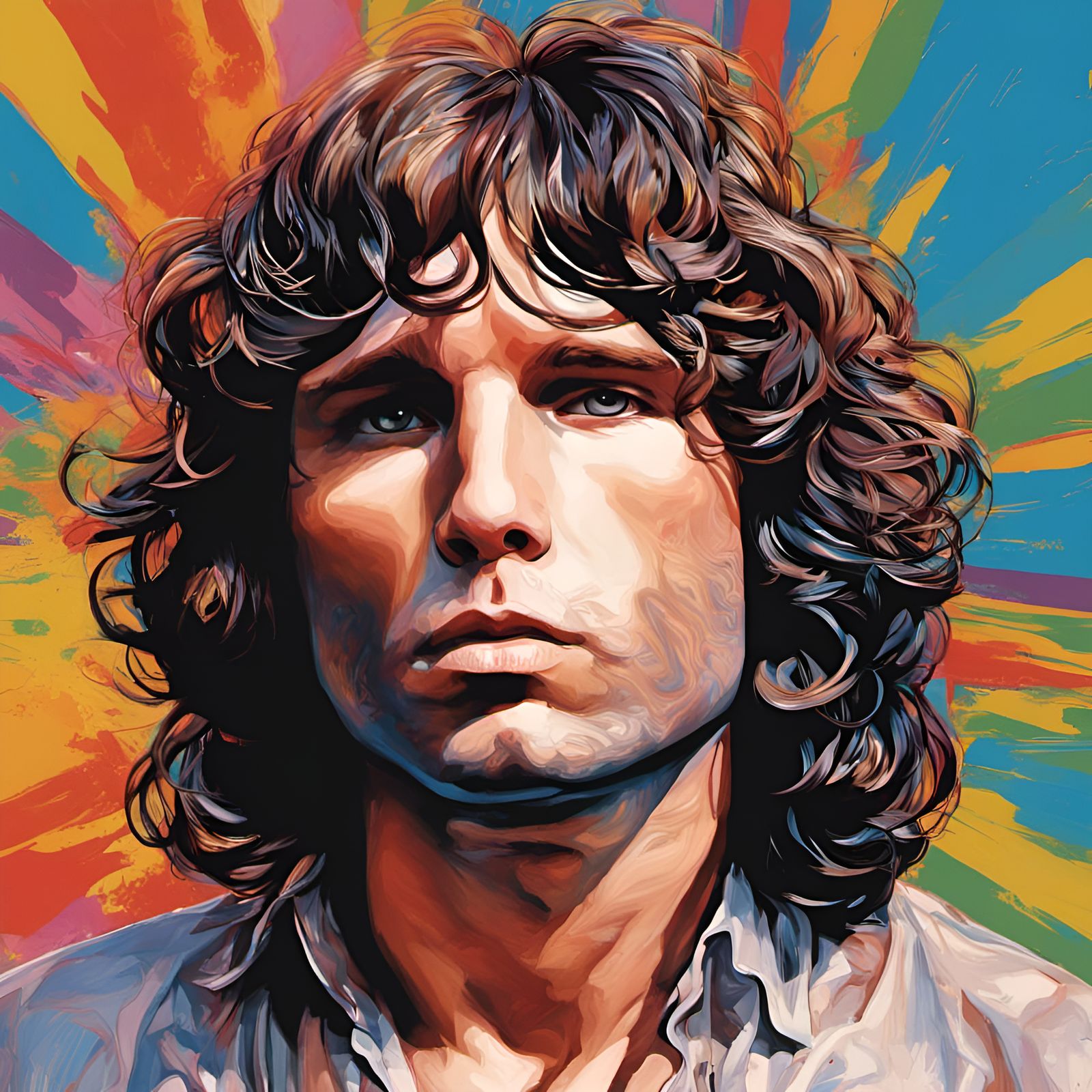 Hyperrealistic Portrait of Jim Morrison with Colorful Accent...