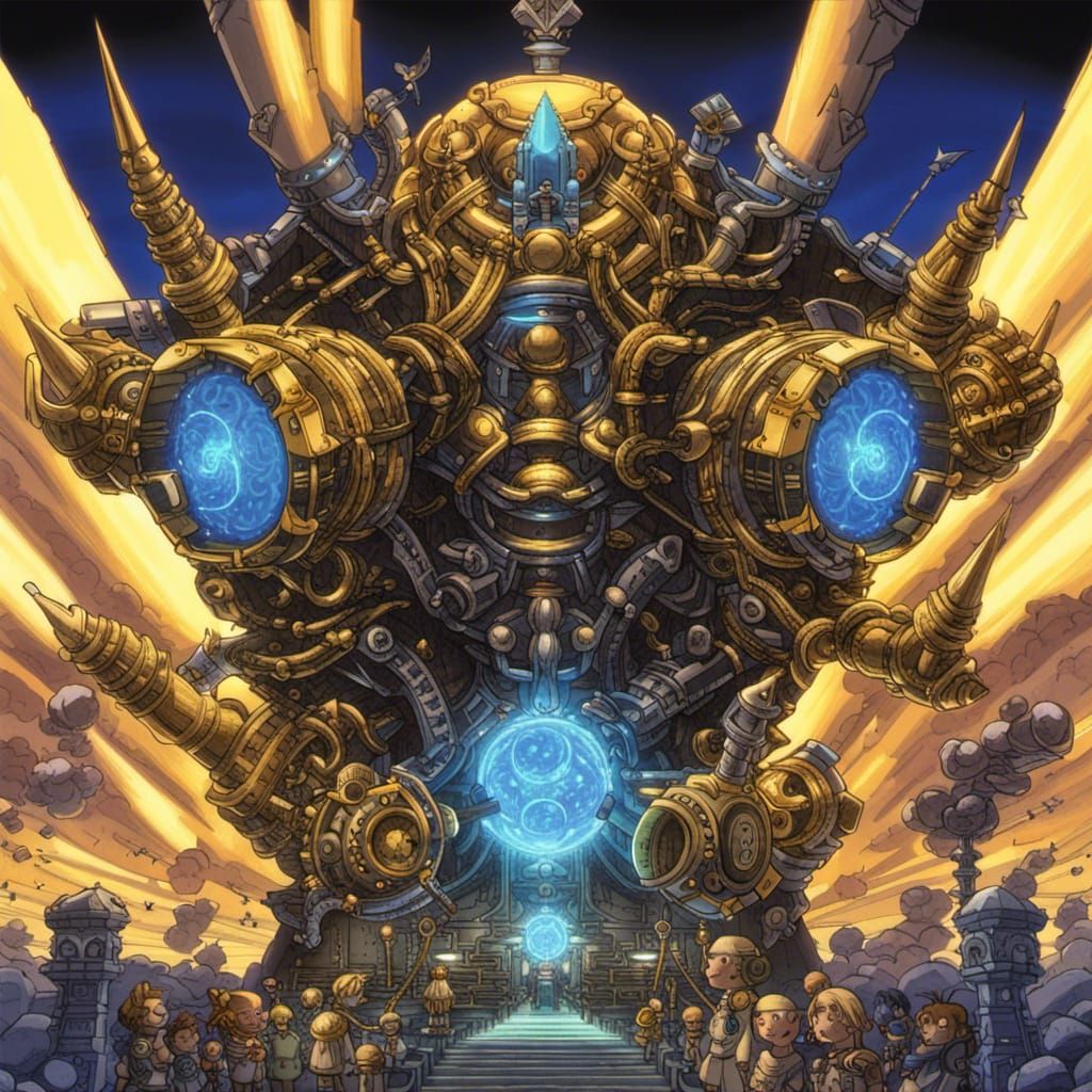 Golden Bio-Organic Mammon Machine with Ruby Crystal