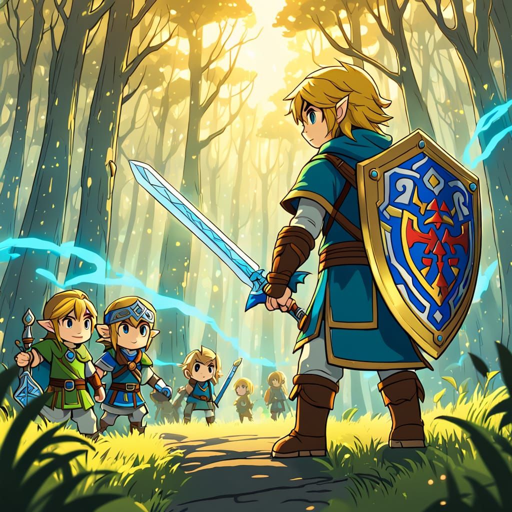 Chibi Link with Master Sword and Hylian Shield