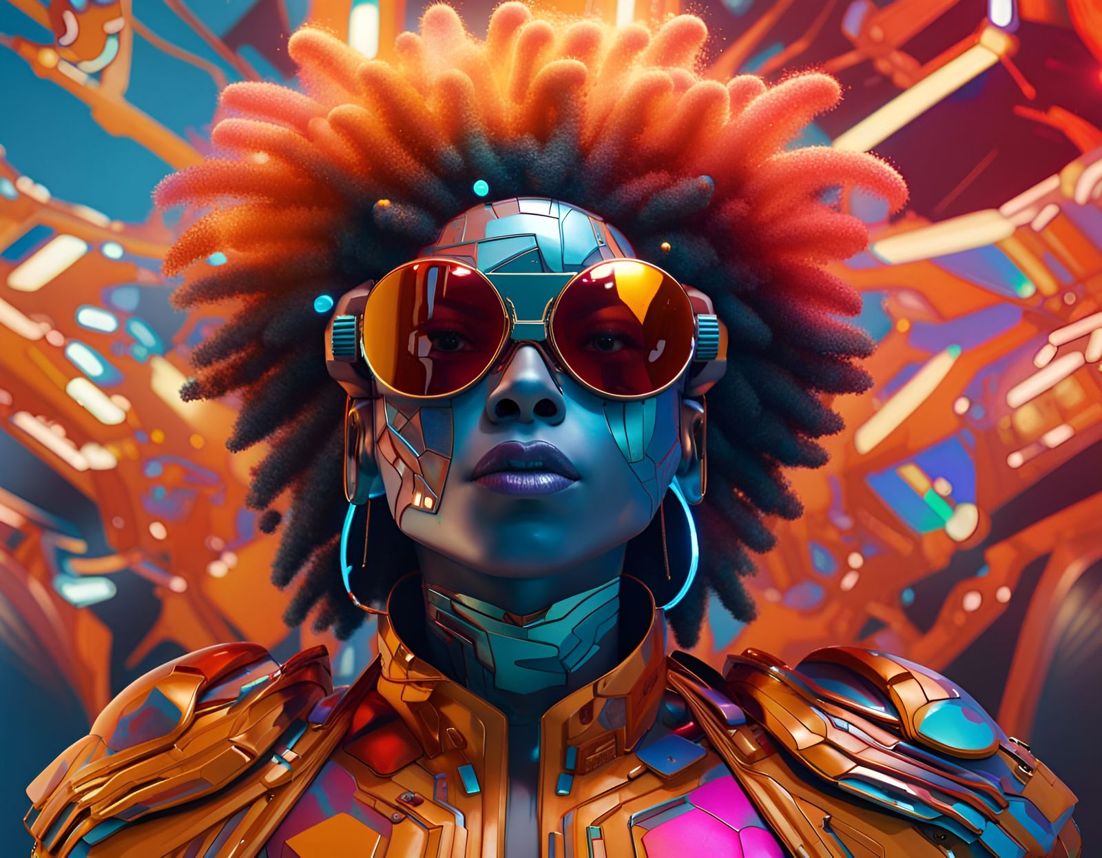 Afrofuturist Portrait in Stark Contrast, Hyperdetailed