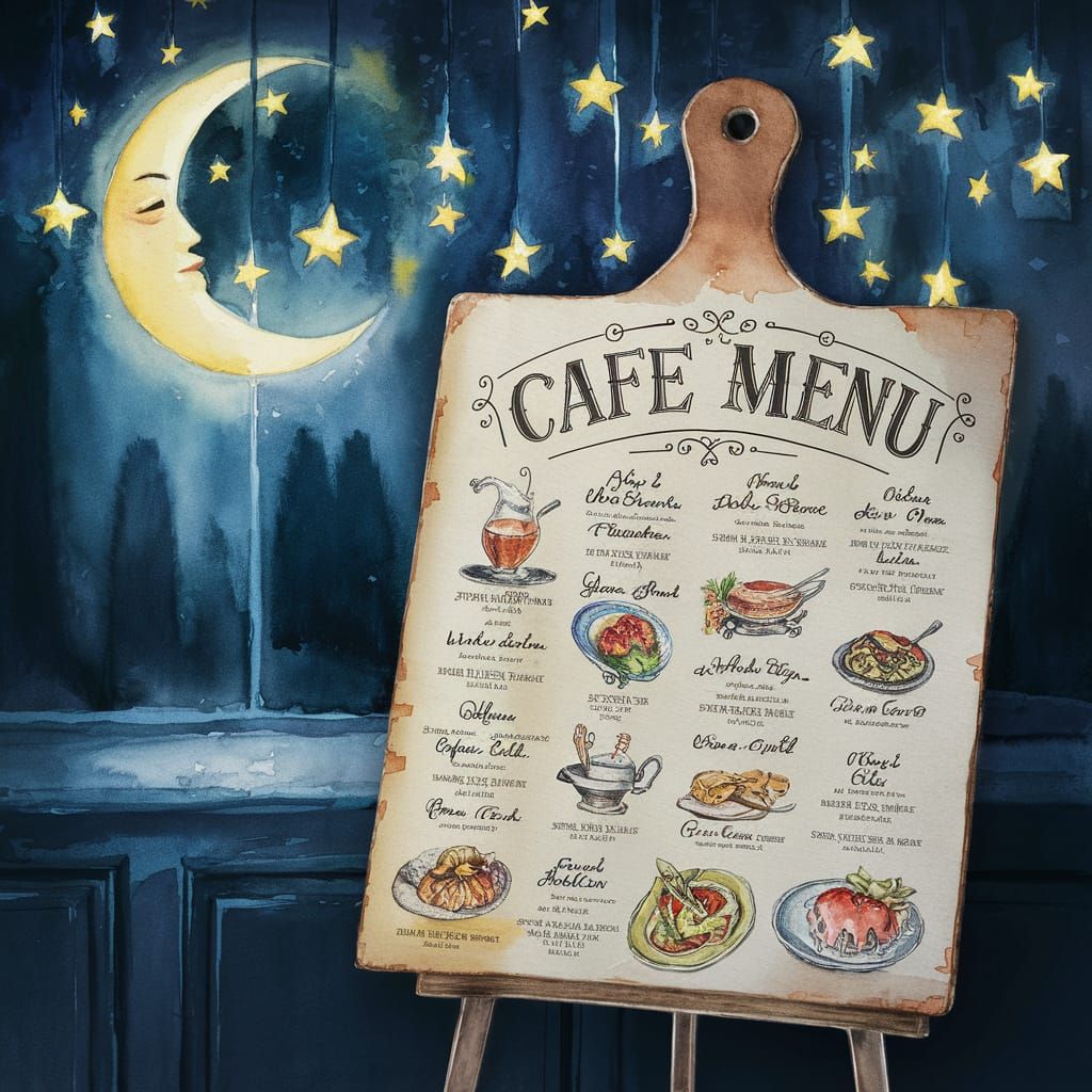 Vintage Cafe Menu Watercolor Illustration