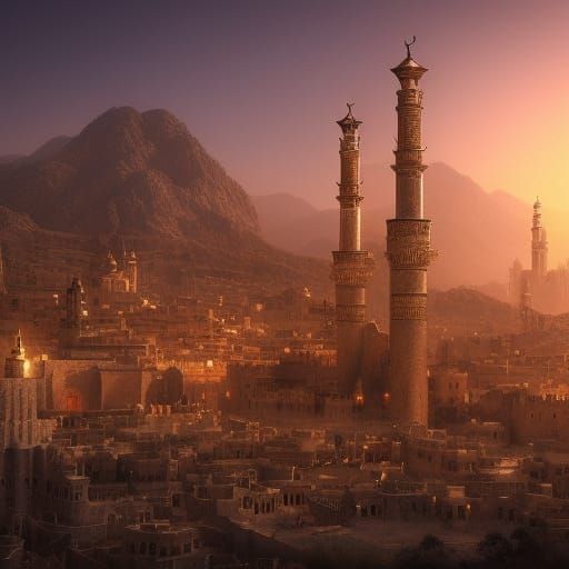 Golden Medieval Arabian City in Fantasy Art