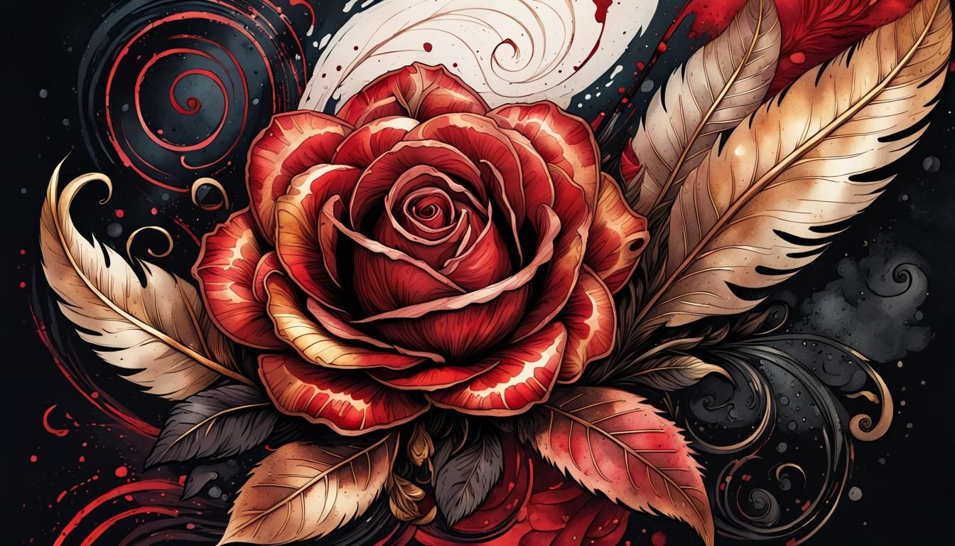 Rose Quill Pen Graphic Design in Comic Art Style