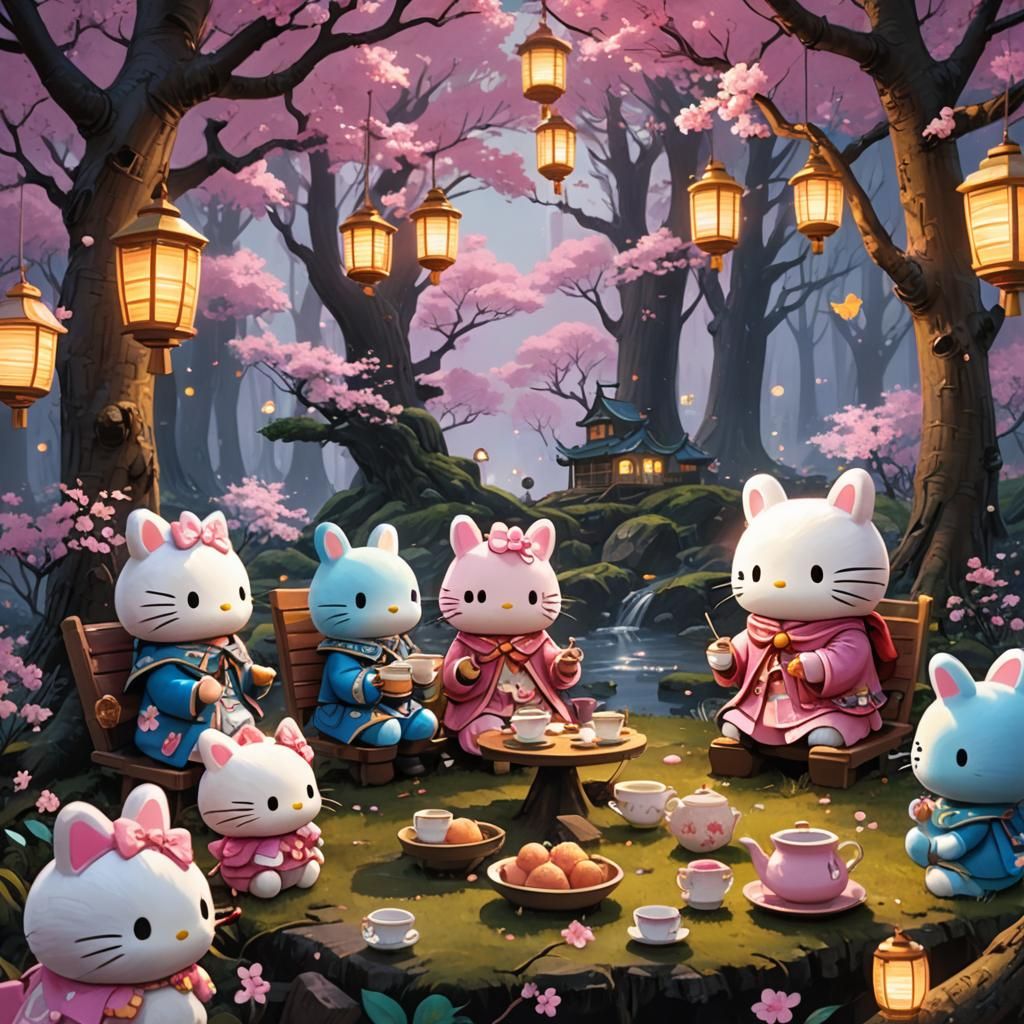 Cinnamoroll Fantasy in Enchanted Forest, Oil Painting Style