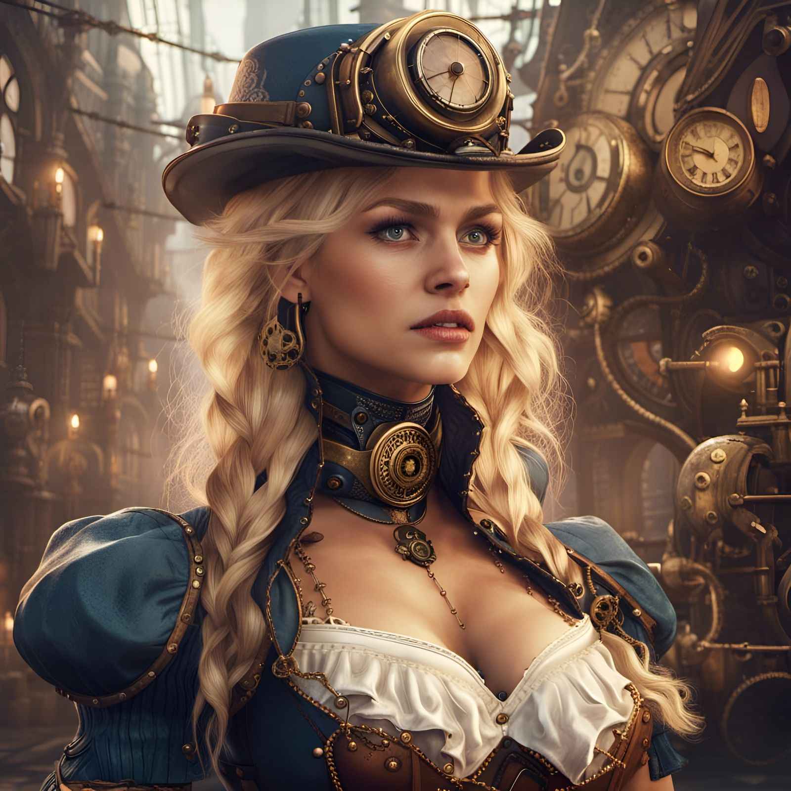 Steampunk Blond Woman: Detailed Fantasy Concept Art