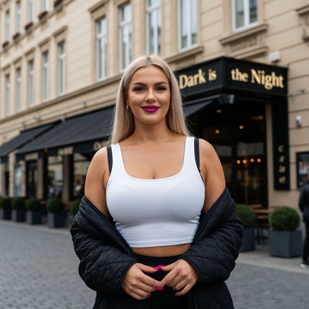 Confident Woman in Cityscape, Art Nouveau Style