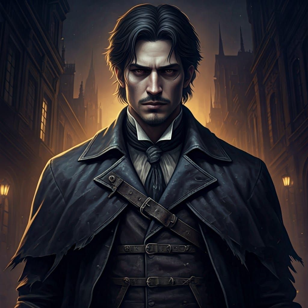 Enigmatic Figure in Victorian Metropolis, Dark Fantasy Art