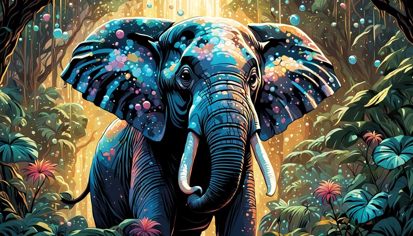 Bubble Elephant in Jungle, Comic Book Style