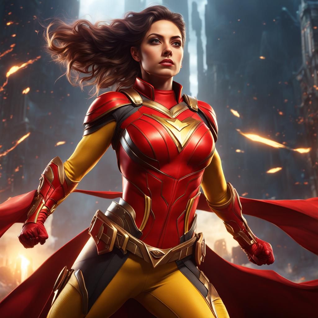 Petite Female Superhero in Detailed Matte Painting