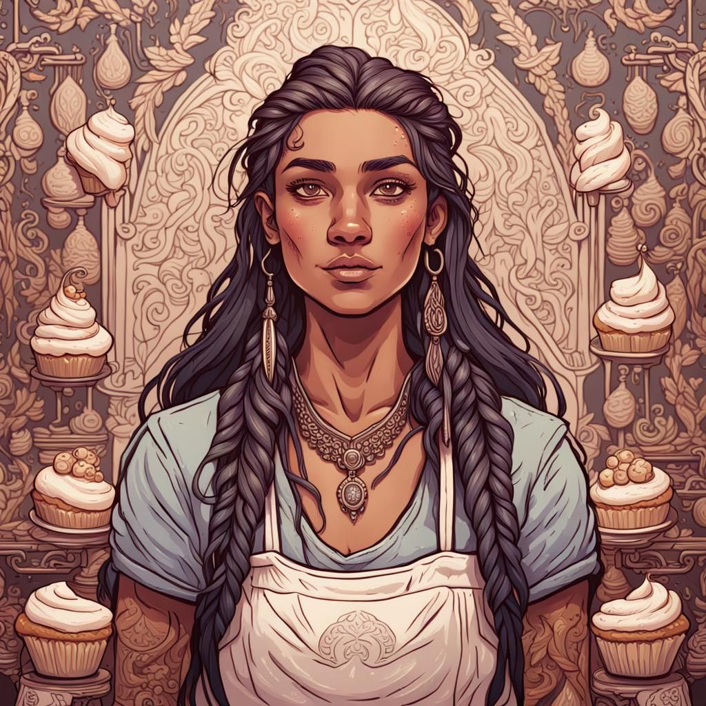 Ornate Portrait of Sioux Baker in Fantasy Bakery