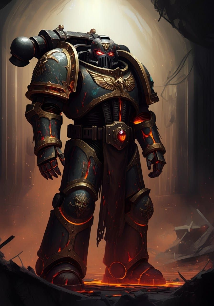 Death Marine in Lava Armor, Detailed Digital Art