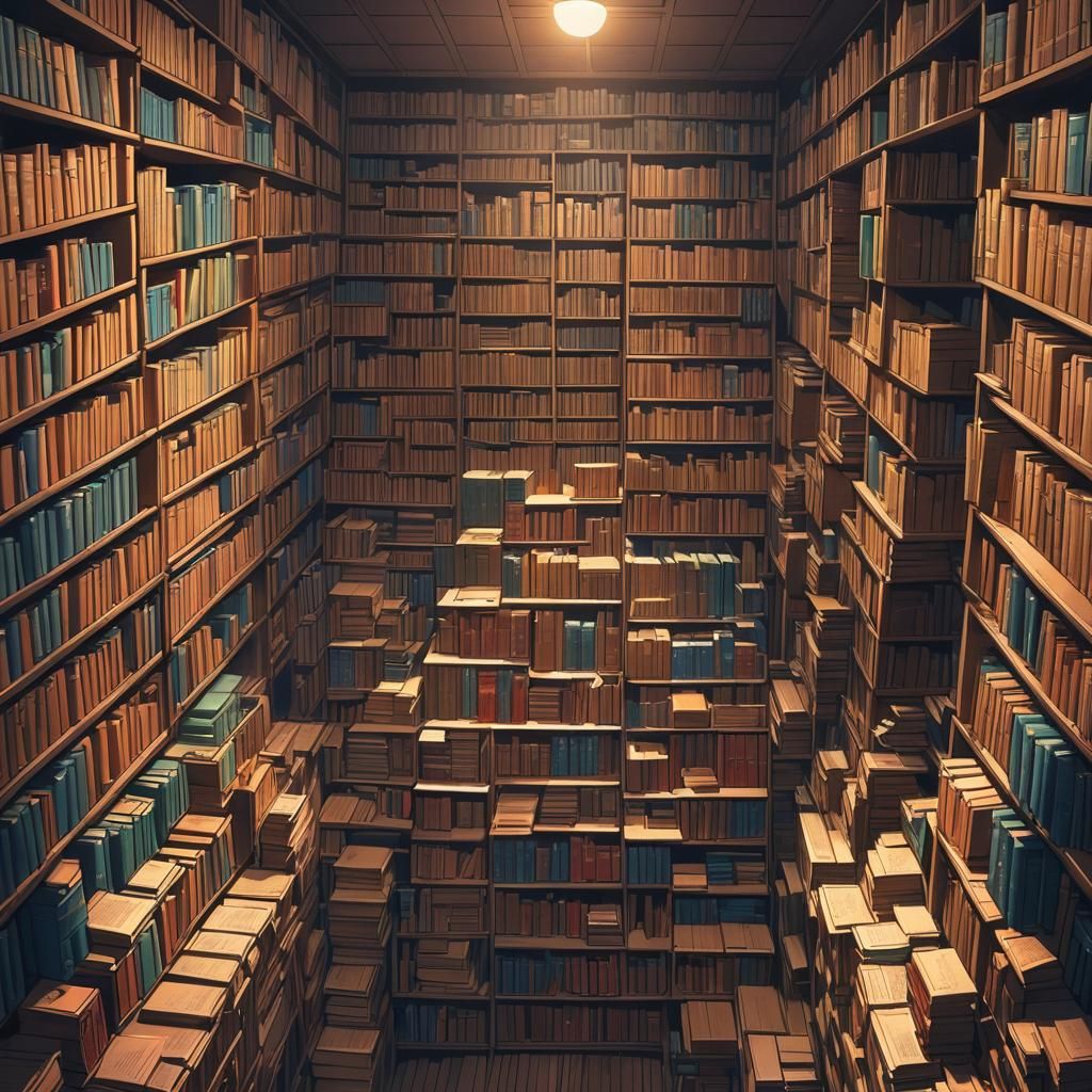 Anime Library Labyrinth with Cinematic Lighting