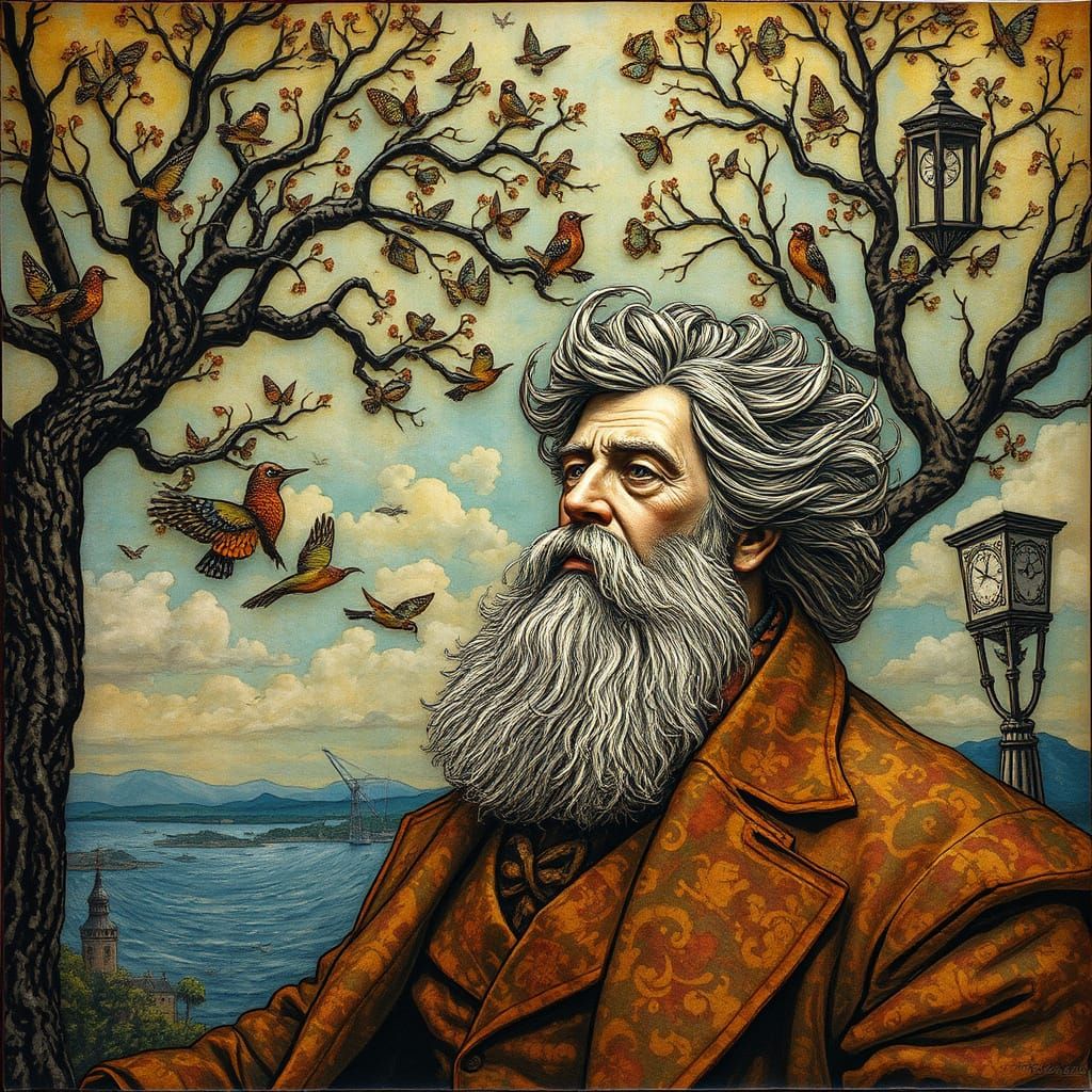 Victorian Poet in a Whimsical Dreamscape Painting