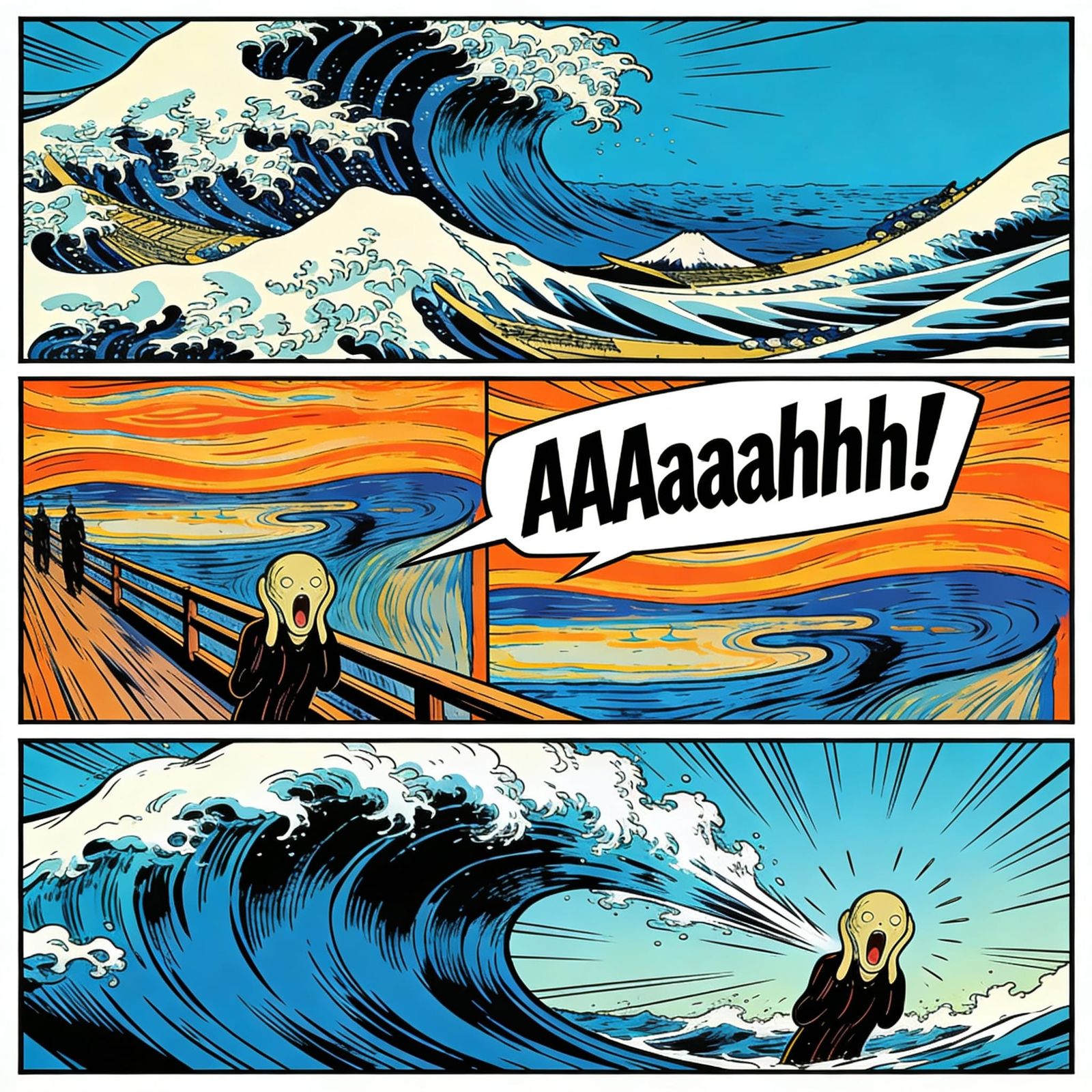 Great Wave Meets The Scream in Comic Art