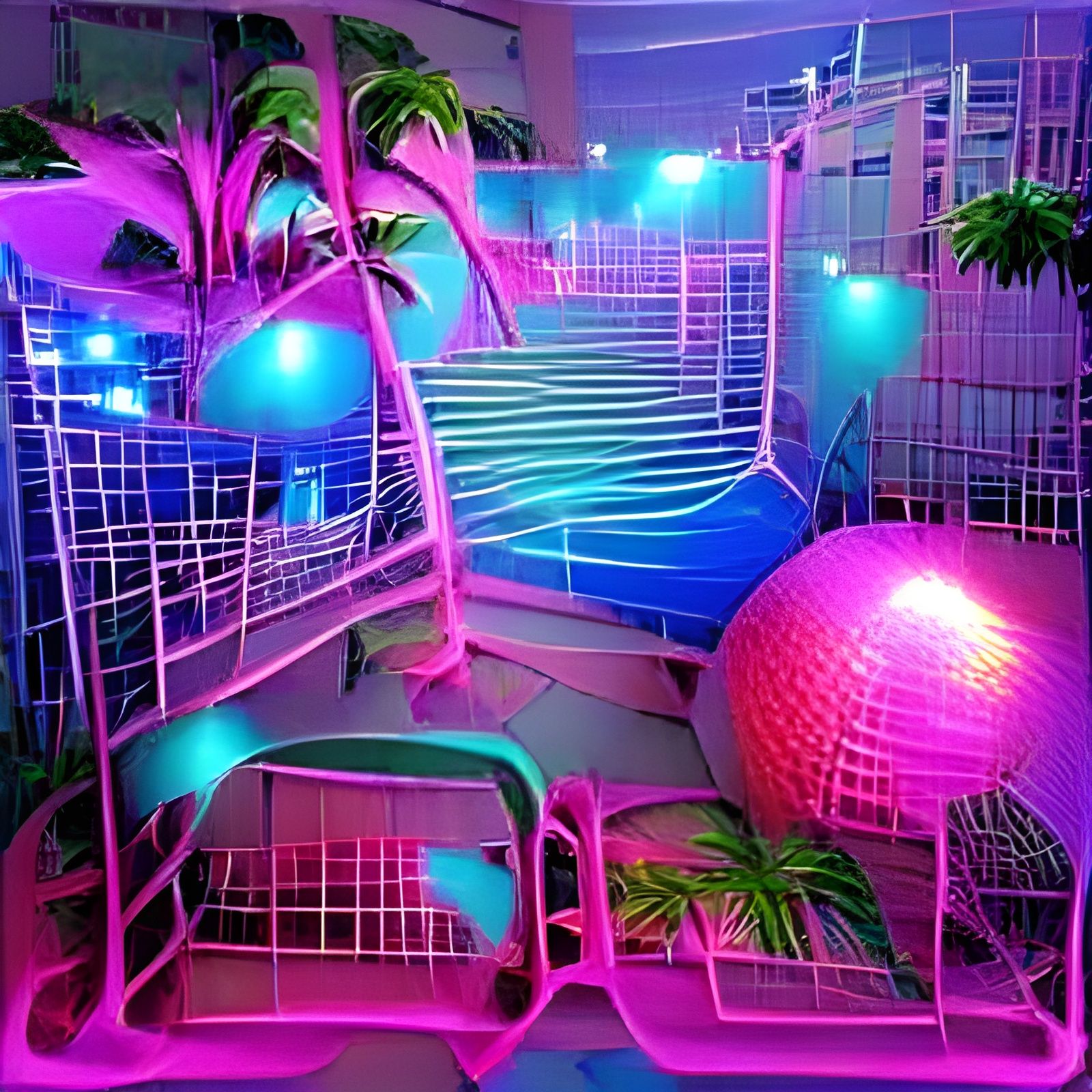 Colorful Neon Jungle Gym in Synthwave Style
