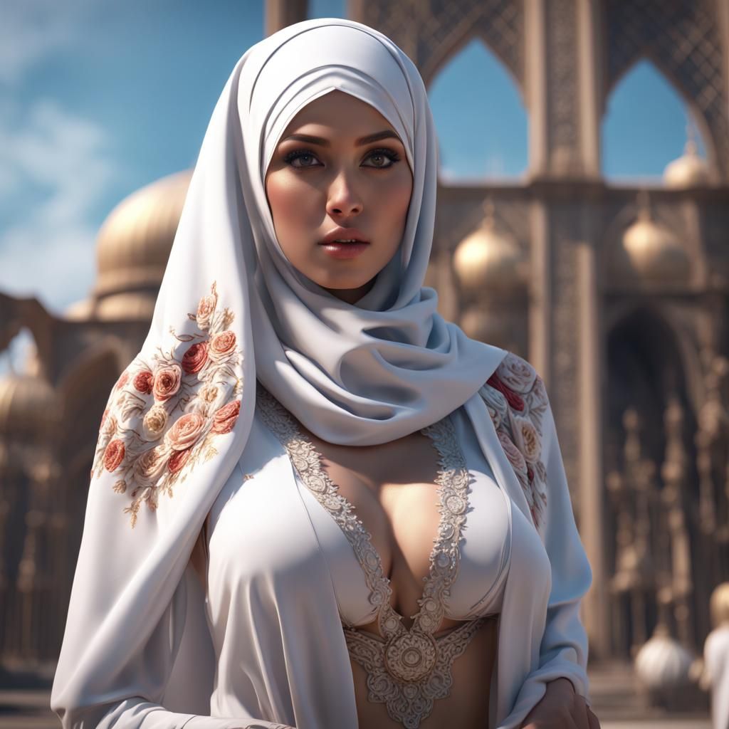 Figure in Hijab: Detailed Matte Painting in 8k