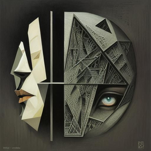 Disturbing Abstract Figure in Cubist Style