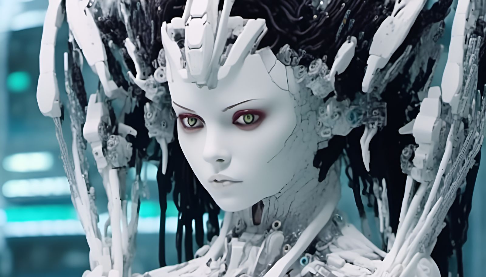 Cyborg Girl in Futuristic Factory: Digital Art