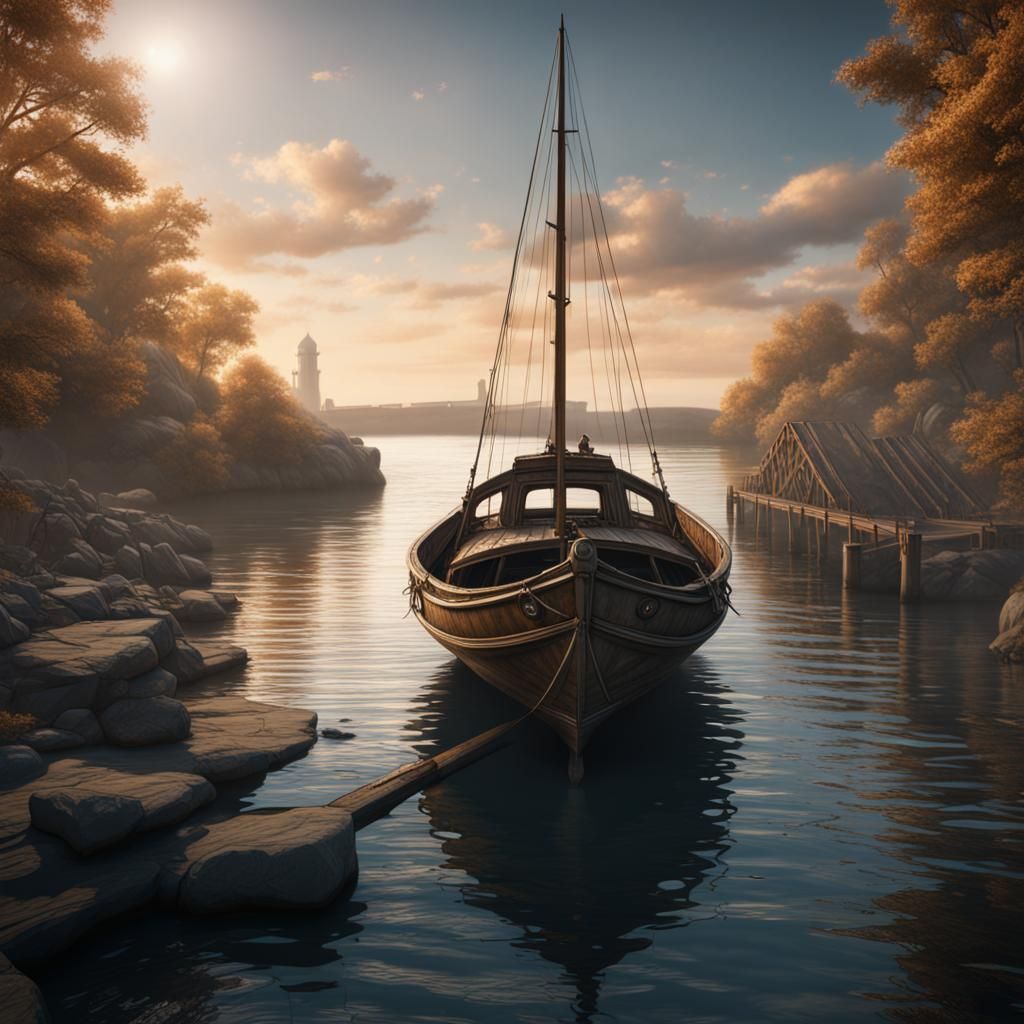 Chesapeake Bay Boat Near Bridge in Fantasy Style