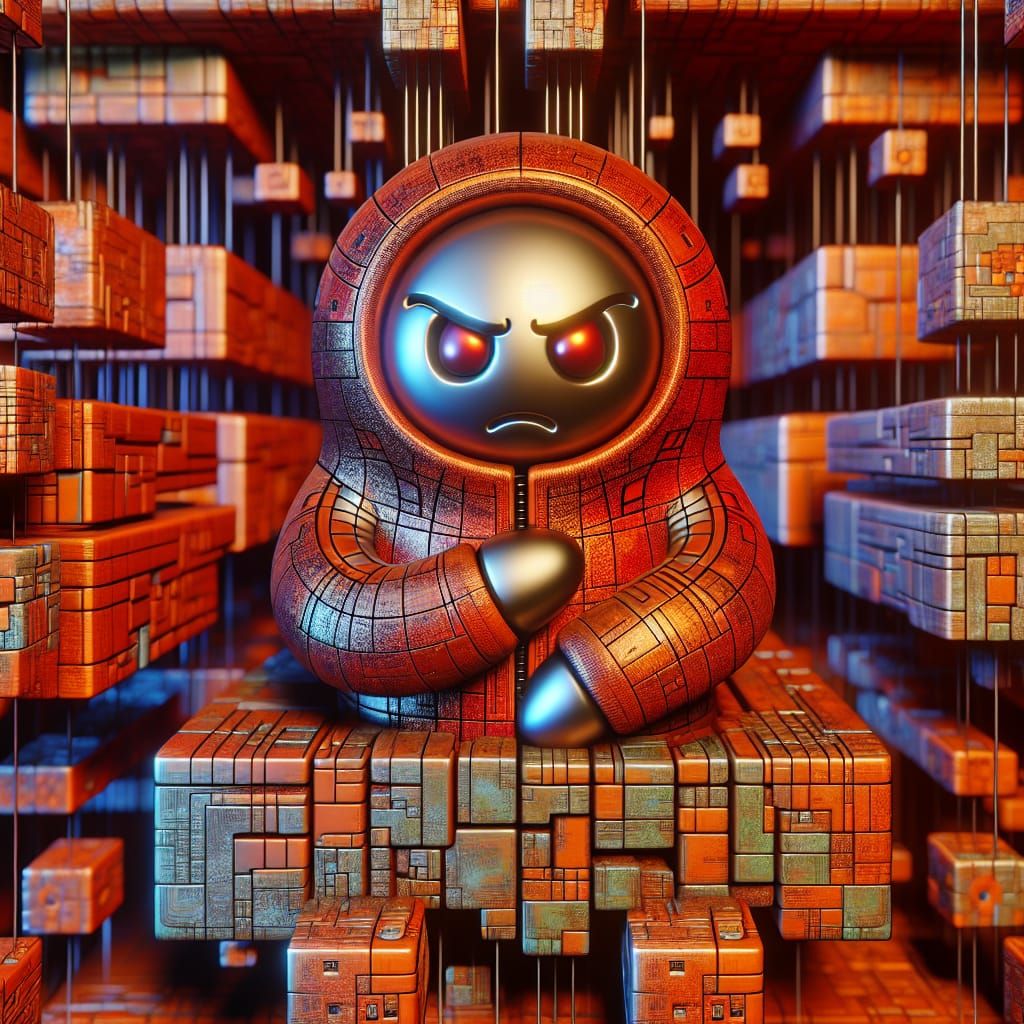 Futuristic Terracotta Sculpture of a Grumpy Stick Figure Hid...