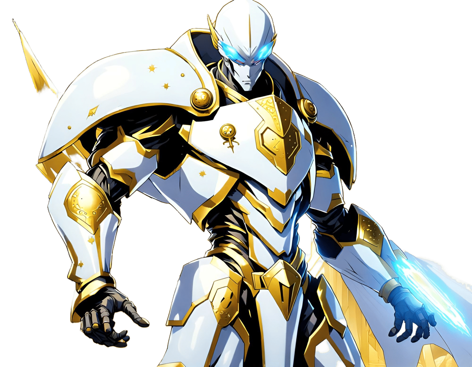 Alien Warrior in Gold Armor: Anime Style Portrait