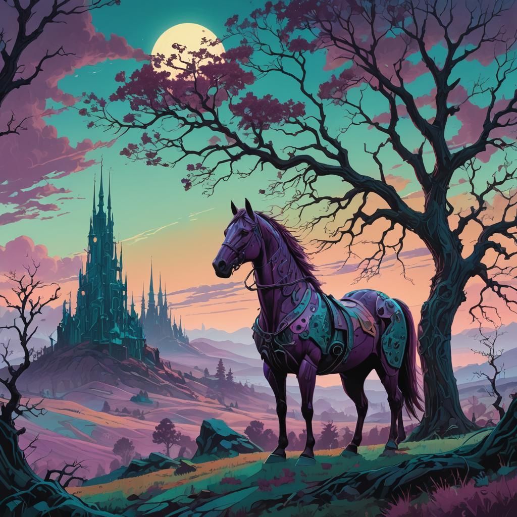 Majestic Horse in Dreamlike Landscape, Matte Painting
