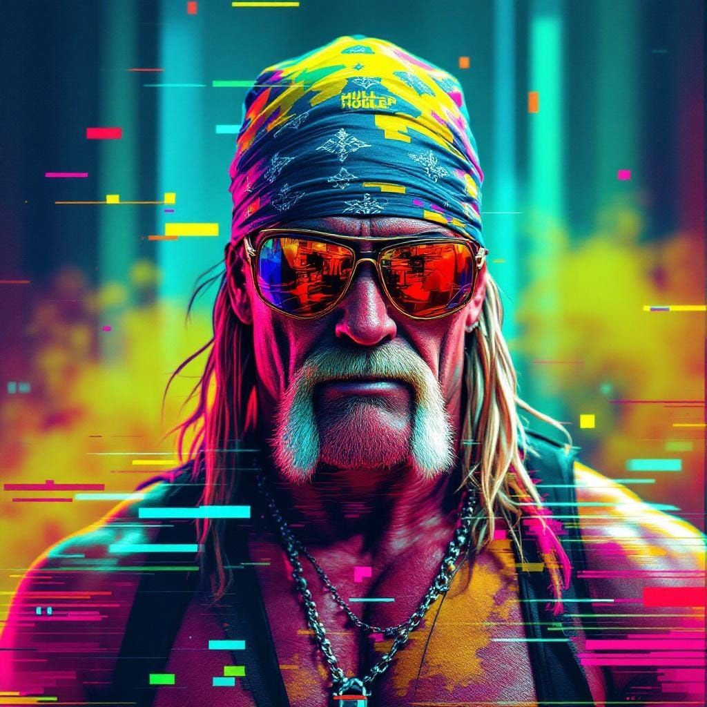 Glitch Art Hulk Hogan in Futuristic Style