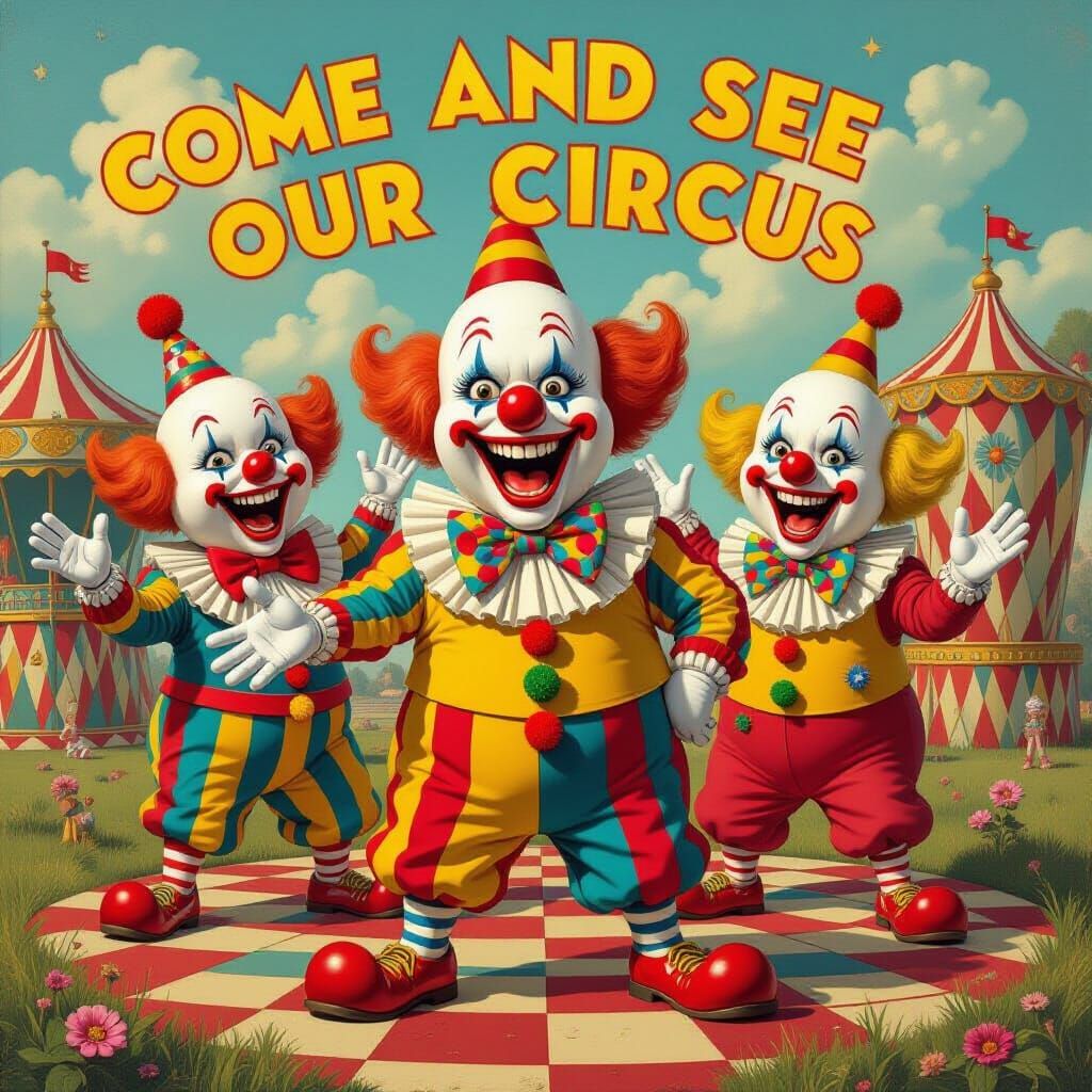 Surreal Circus Clowns as Angry Eggs