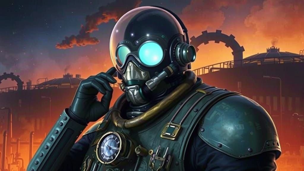 Vintage Steampunk Astronaut Amidst Industrial Wonders