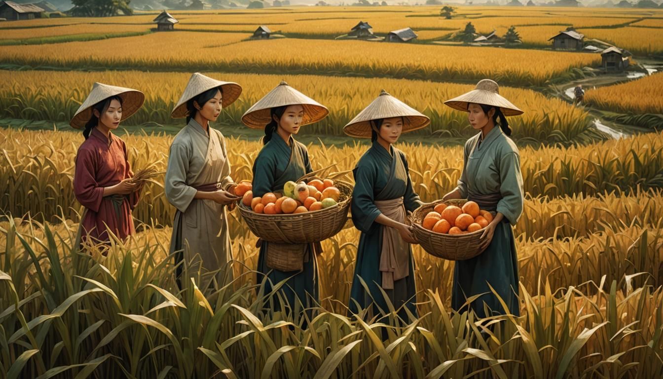 Harvest in Fantasy Rice Field, Artstation Unreal Engine Styl...