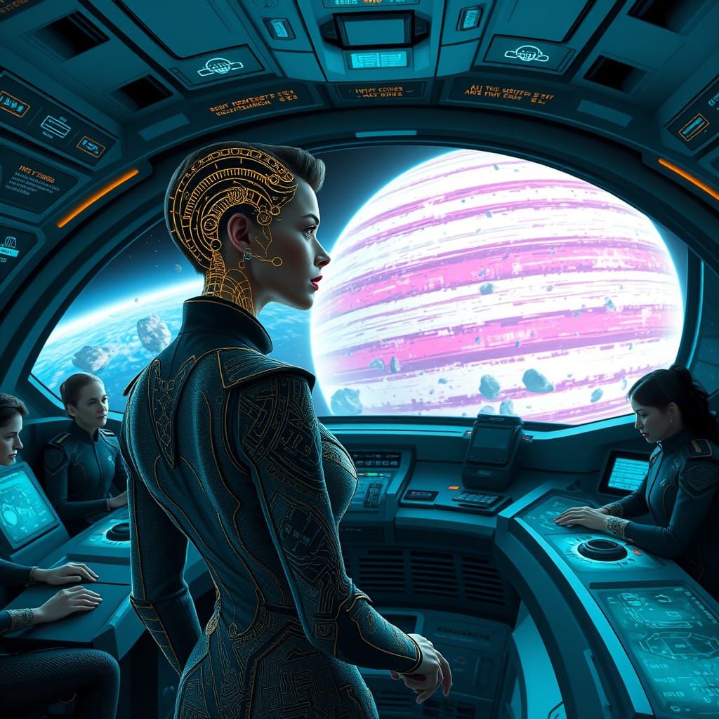 Cyberpunk Starship Captain Commands the Future