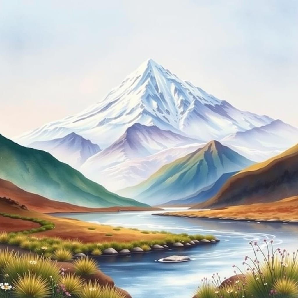 Serene Andean Landscape in Chinese Watercolor Style