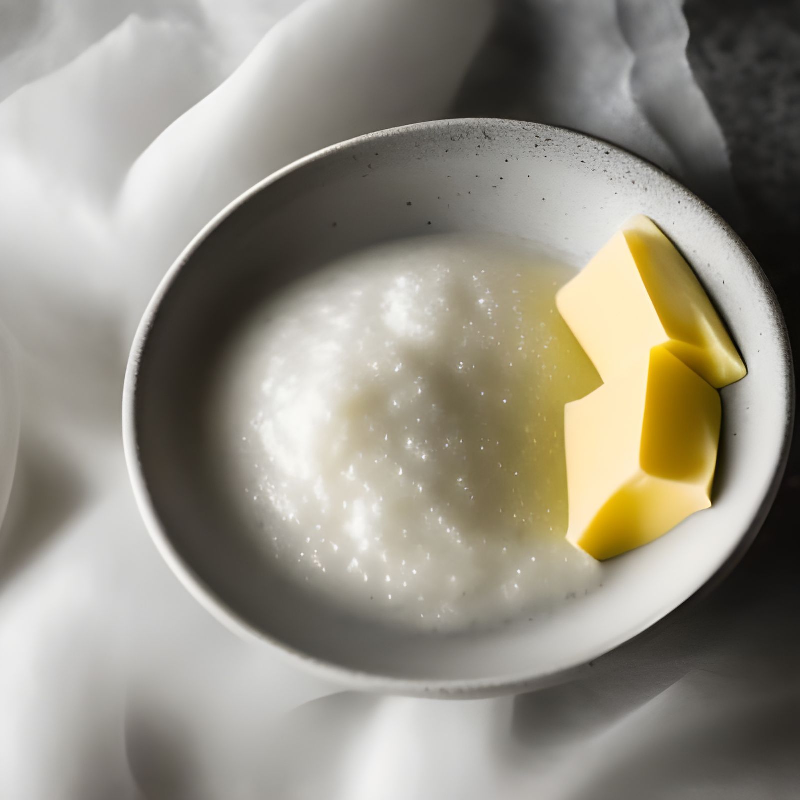 Buttered Grits in White Bowl: Professional Photography
