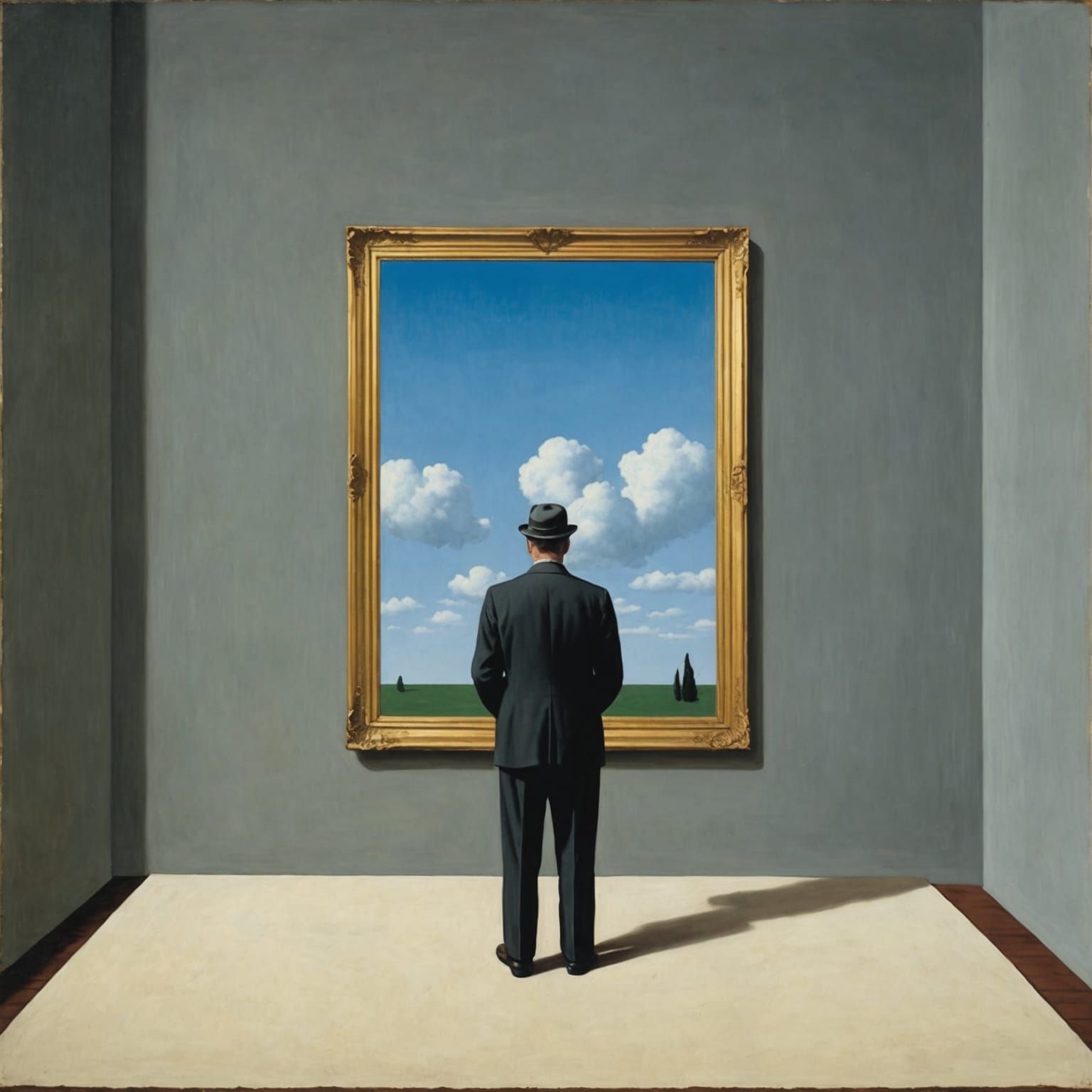 Magritte Style: Woman on Horseback in Forest