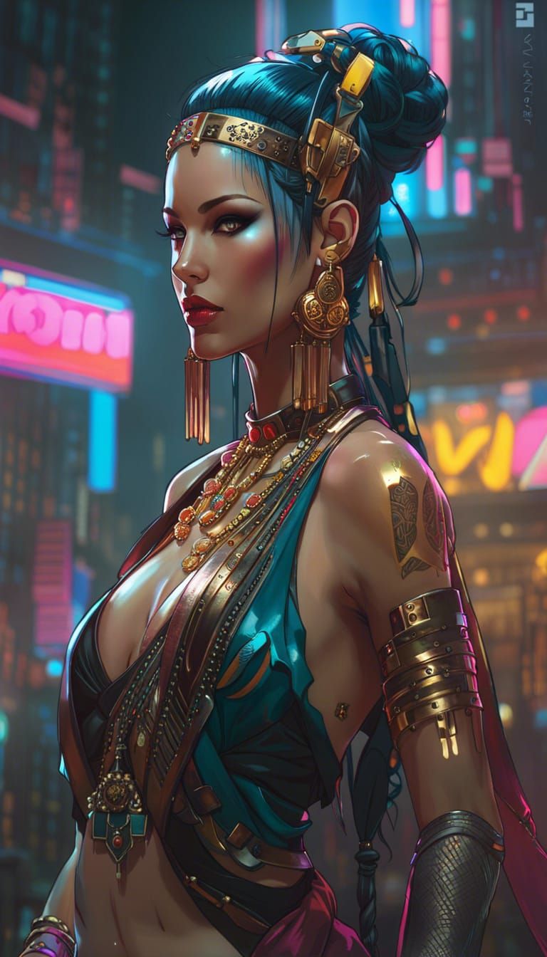 Cyberpunk Android Belly Dancer Photorealistic Portrait