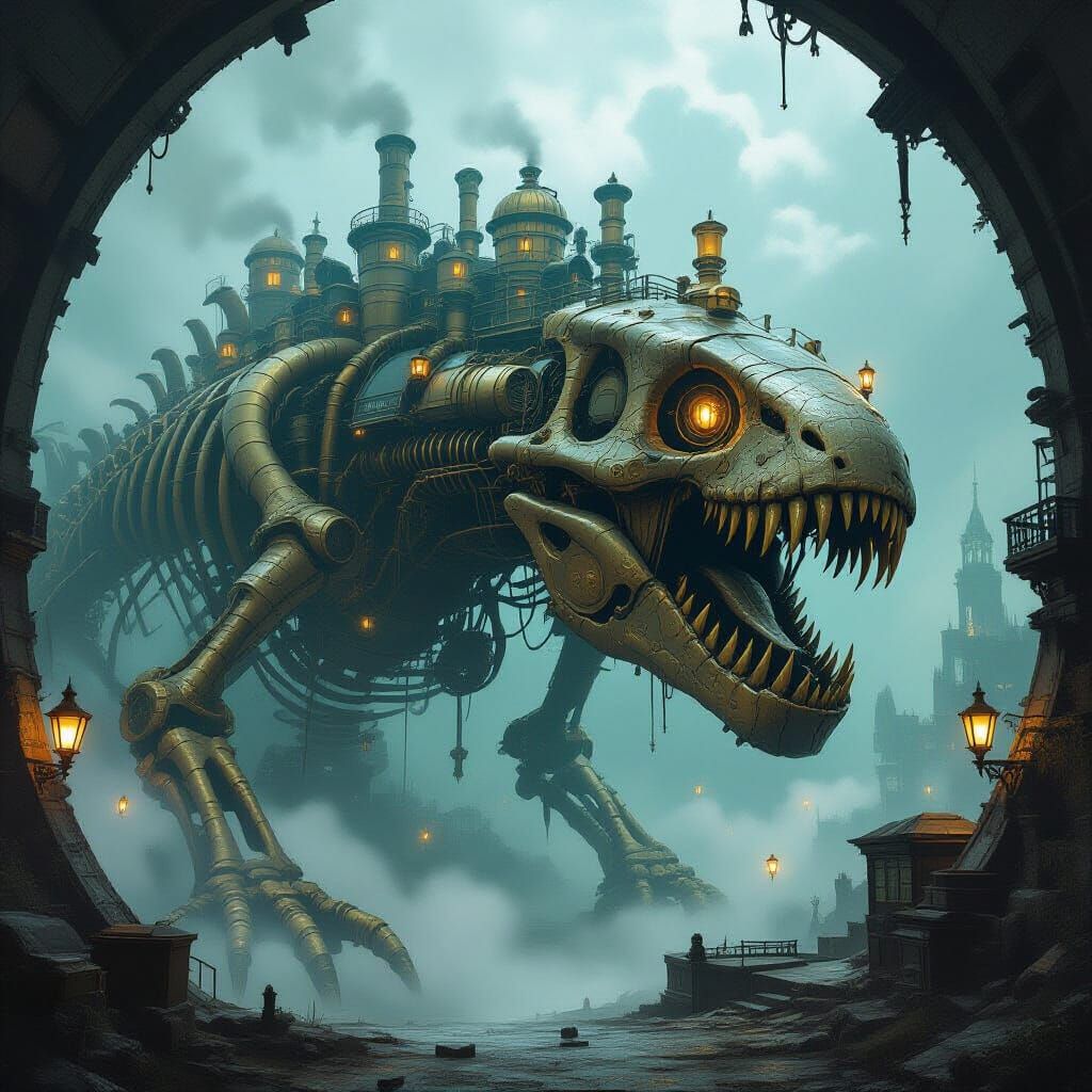 Steampunk City Inside Ancient Creature Shell