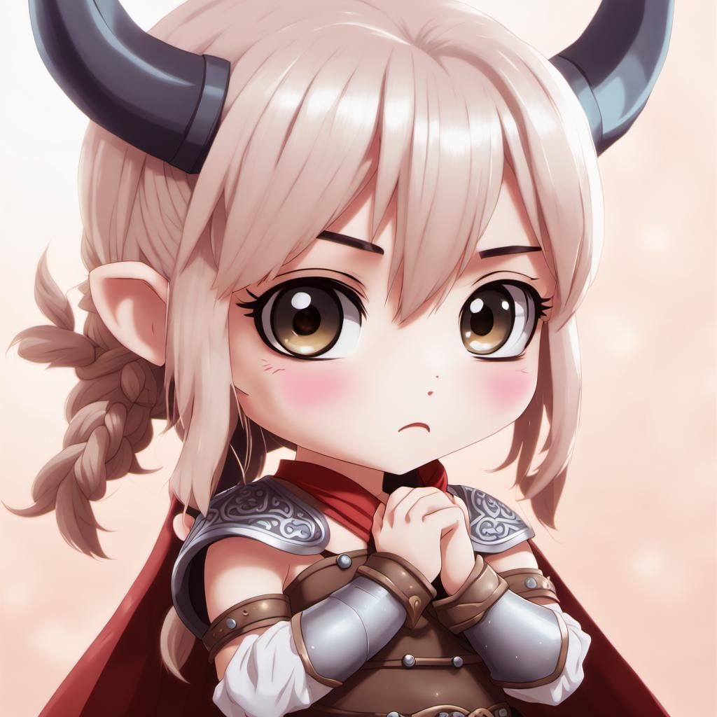 Blushing Chibi Viking Maiden in Anime Style