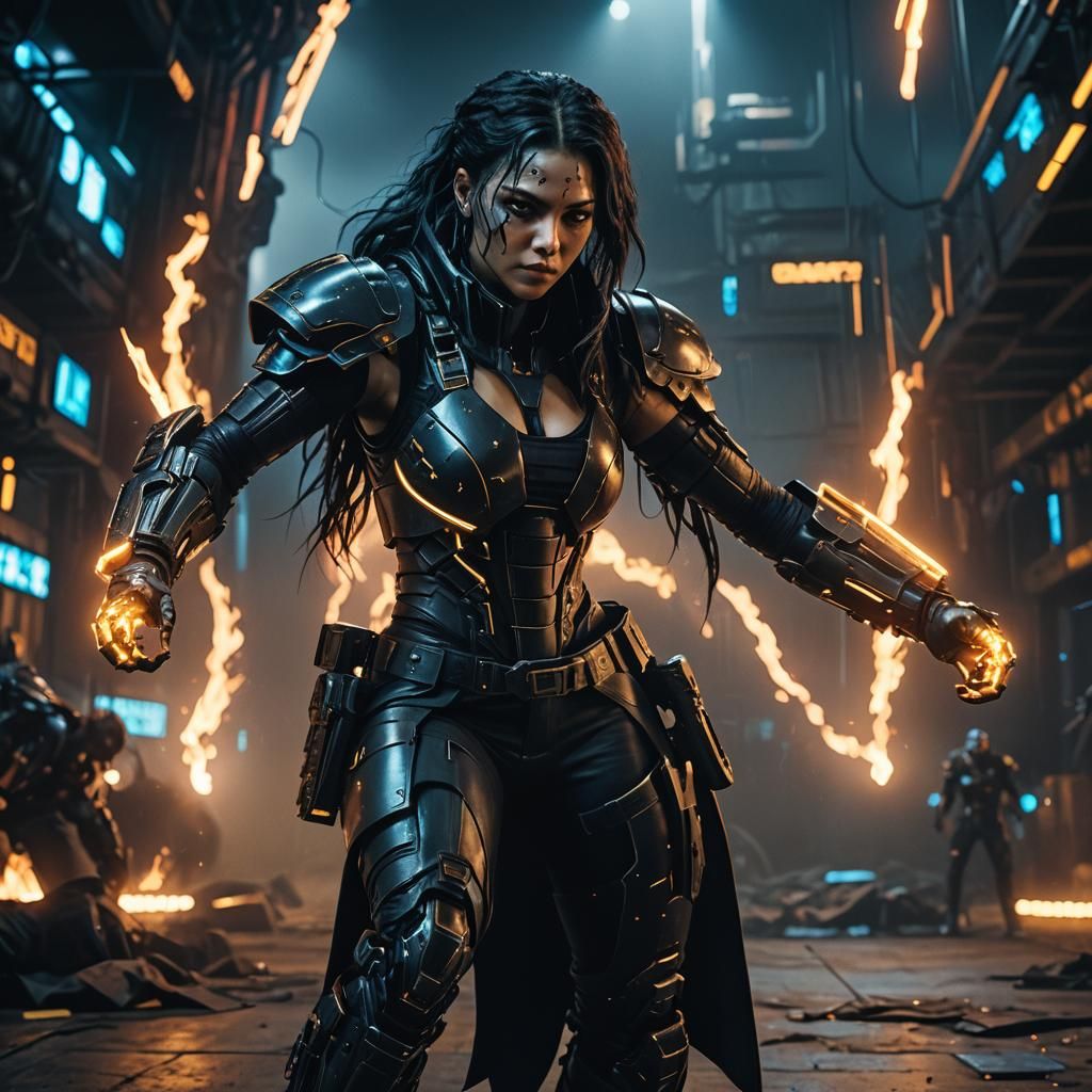 Wrestler Versus Cyborg in Cyberpunk Arena