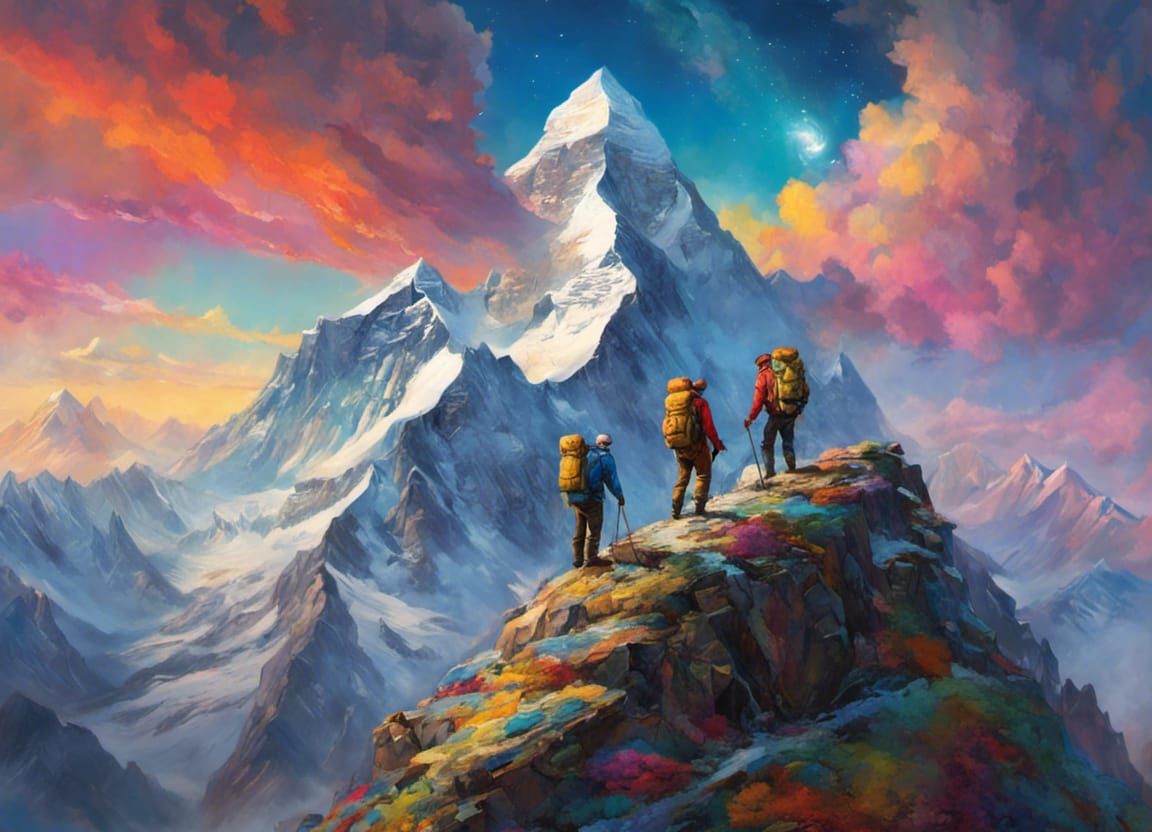 Mount Everest Summit: Joyful Mountaineering Art