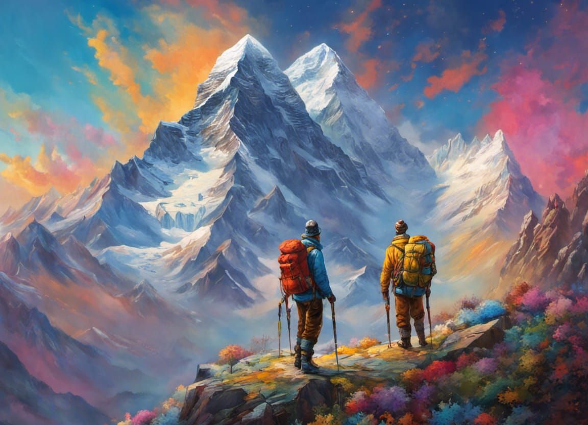 Hillary and Tenzing Triumph on Everest, Digital Painting